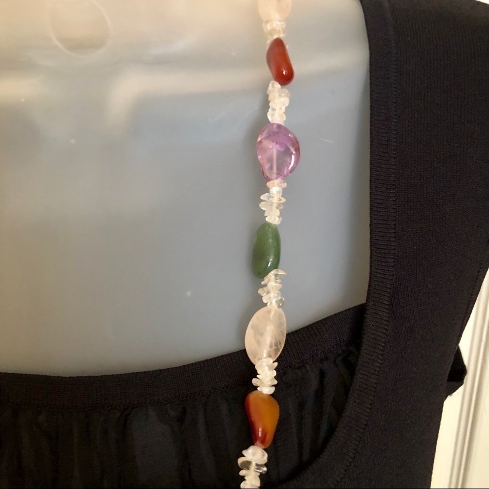 Genuine Gem Stone Necklace Amethyst Rose Quartz Blue Green Chic Classy Chic - Picture 8 of 9